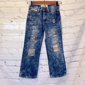 Agile Jeans American Flag Patchwork Distressed Denim Blue Jeans Size 7